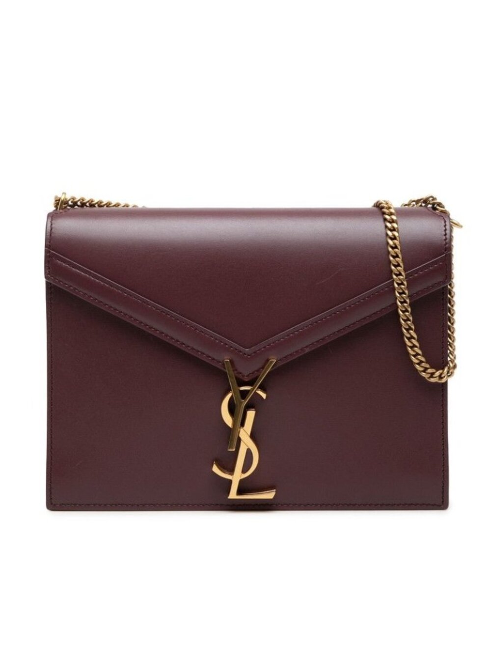 Saint Laurent Cassandra YSL Logo Chain Shoulder Bag Bordeaux Leather